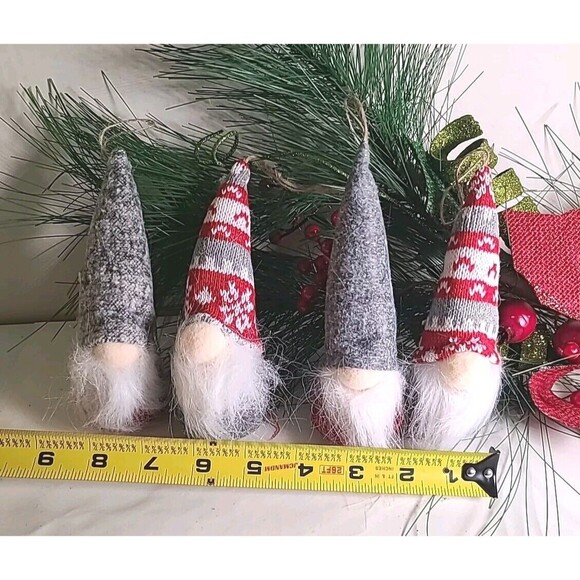 NWT Lot of 4 Vdealen Holiday Christmas Ornament Gnome Plush Red Gray White 6" - Picture 3 of 7